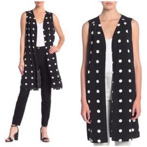 Pleione black white polka dot vest‎ coverup medium NWT